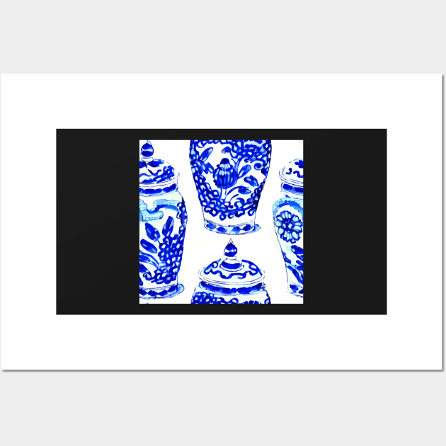 Blue and white chinoiserie jars Wall Art by SophieClimaArt